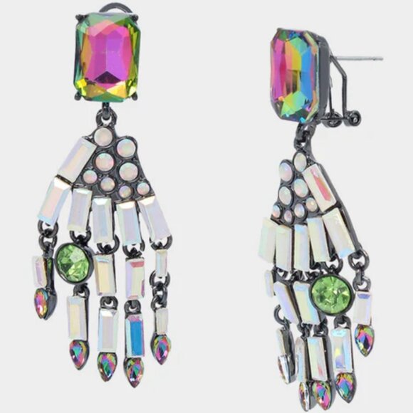 Betsey Johnson Ghoul Friends Skeleton Hand Drop Earrings rhinestones NWT - Picture 1 of 8